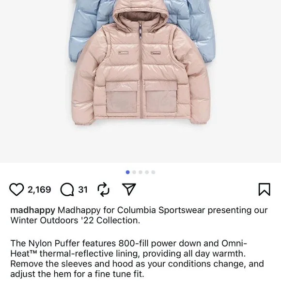 Madhhappy × Columbia Mauve Vapor Down Puffer Jacket 800 Fill M Convertible NWT - Picture 5 of 15